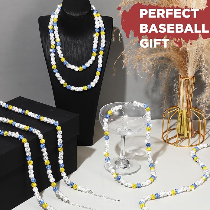 Landical 12 Pcs Bling Baseball Necklace Ice Beaded Baseball Necklace Cool Gifts Bulk for Team Players Lovers Fans