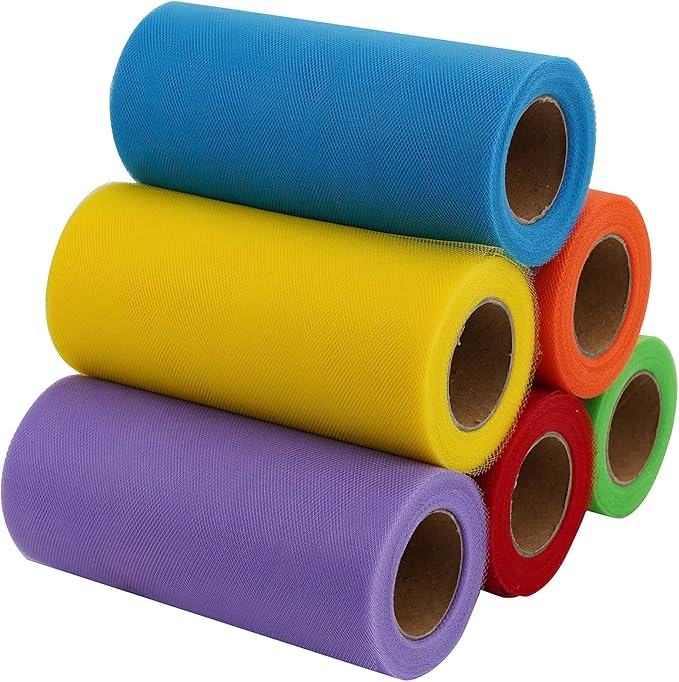 MEEDEE Rainbow Tulle Ribbon 6 Colors Roll Tulle Fabric Rainbow Spool Ribbon - Image 2