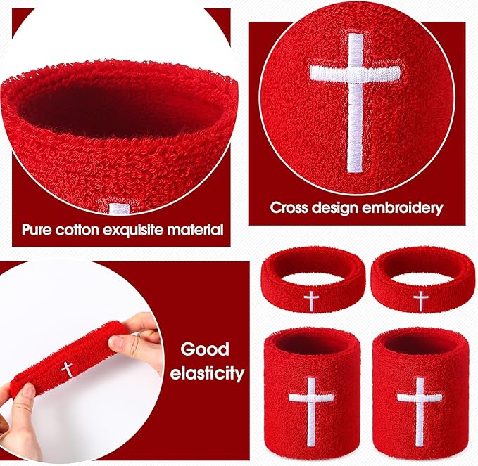 Soulchen 4 pcs Cross Bicep Bands Wrist Bands Christian Arm Sweat Wristbands Absorbent Armband for Men Women Football Baseball Players Sports Activities Supplies