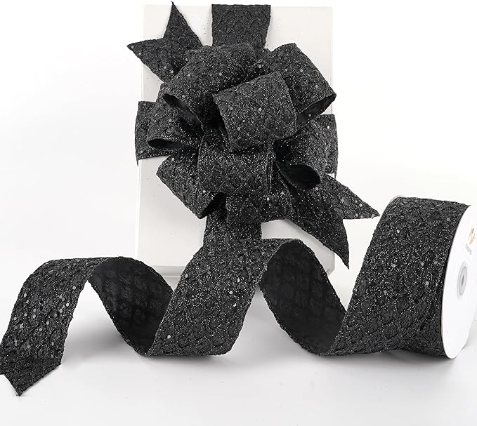HUIHUANG Glitter Black Wired Ribbon by HUIHUANG