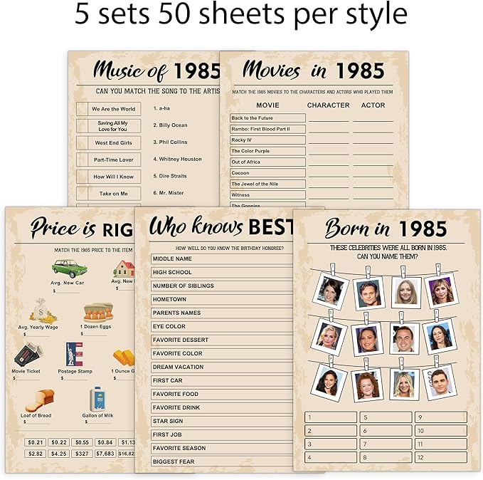 40th Birthday Party Games, Born in 1985 Games Bundle, Birthday Party Supplies - Image 4