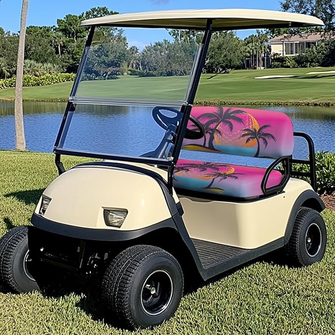 Suobstales Golf Cart Front and Rear Seat Cover Set for EZGO TXT RXV & Club Car DS 2 Passenger, Washable Bench Seat Covers Kit