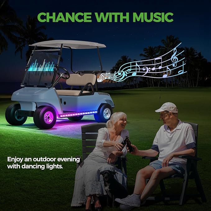 10L0L 2 PCS Golf Cart Underglow Light Kit, 22 Dream Color Modes Underbody LED Light Strip with Music Sync, IP67 Waterproof 12V-80V Universal for Yamaha, EZGO, Club Car