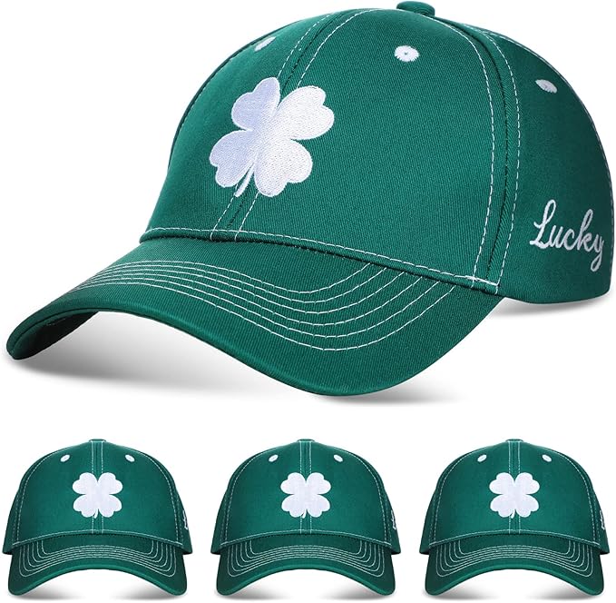 Tigeen 4 Pcs St Patricks Day Clover Caps Shamrock Hat Ireland Irish 4 Leaf St. Patrick's Day Hat Gift Men Women Baseball Cap