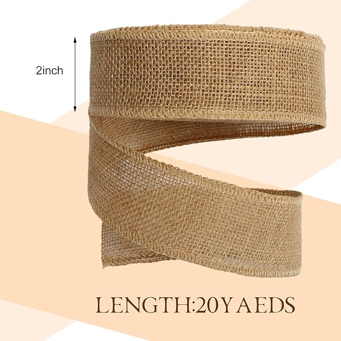 20 Yard 2 Inches Burlap Ribbon Wide Jute Ribbon Natural Burlap Fabric Roll - Image 2