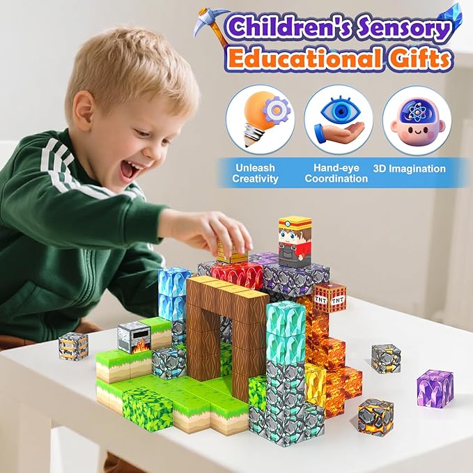 Magnetic Blocks -150 Magnetic Building Blocks STEM Toy, Stacking Mine Magnet - Image 3