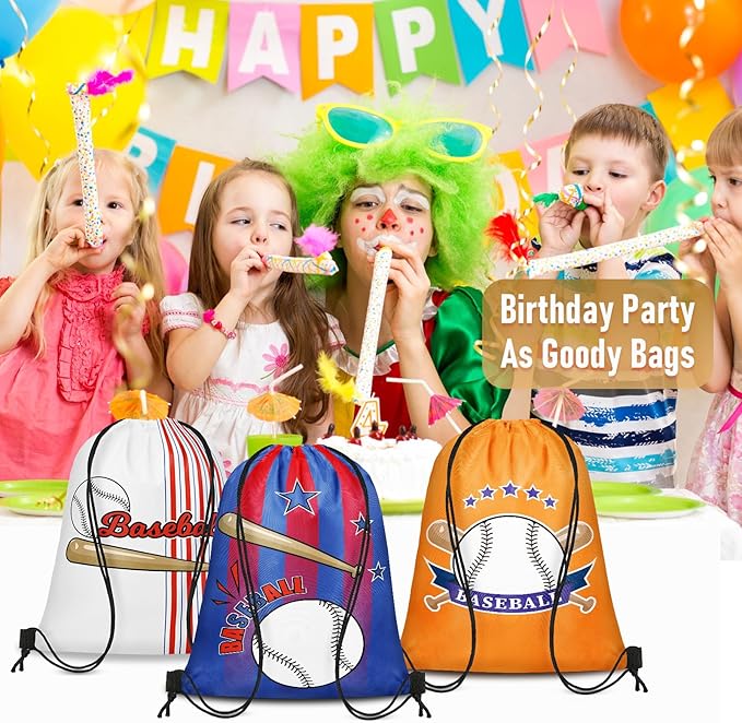 Grneric 18 Pcs Baseball Party Favor Bags Drawstring Bags Bulk Candy Goodie Bag Baseball Themed Presents for Sports Teams