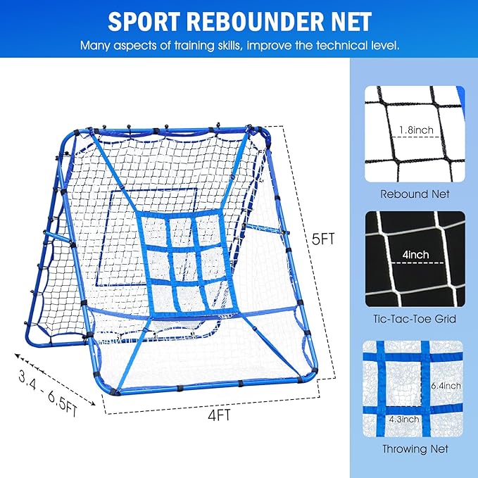 Volleyball Baseball Rebounder Net, Softball Rebounder Pitchback Net Quick Adjustments, Quick Adjustments Lacrosse Bounce Back Practice Equipment, Ideal for Outdoor Indoor and Backyard Training