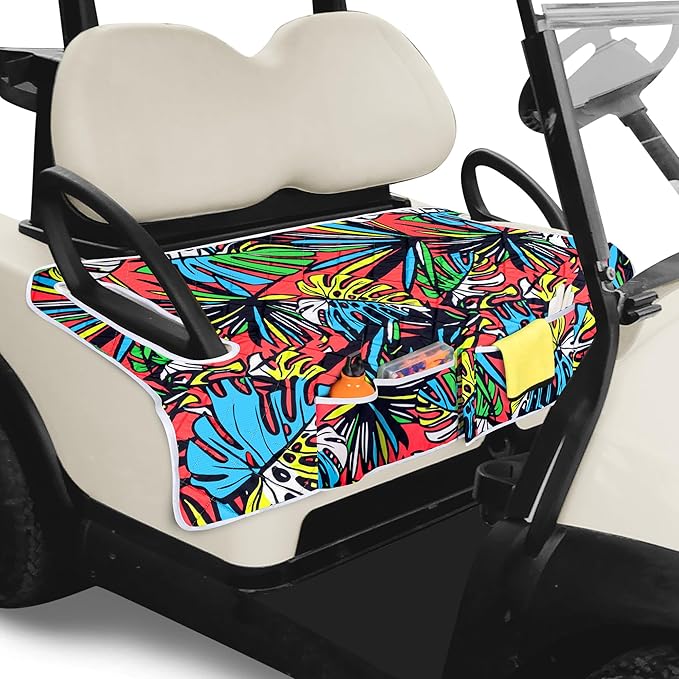 Golf Cart Seat Covers, Universal Golf Cart Seat Towel Blanket with 4 Front Pockets & Nonskid Bottom Fits for EZGO, Yamaha, Club Car and More 2 Person Seats Golf Carts