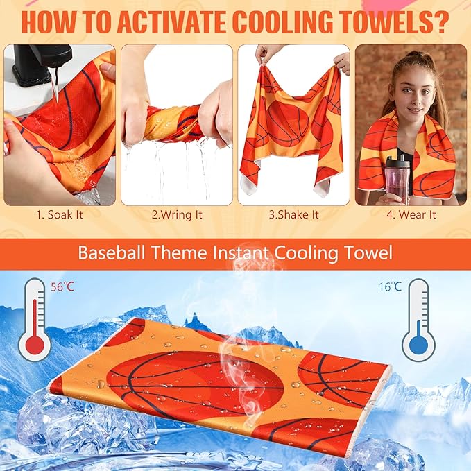 Peryiter 12 Counts Mini Cooling Towel, 30" x 9" Baseball Softball Soccer Golf Sweat Towel, Breathable Chilly Rag, Microfiber Sport Rags for Team Gym Running Coach Gift