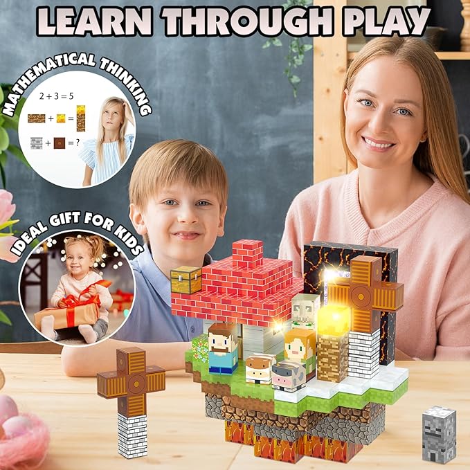 200PCS Magnetic Blocks Building Toys Set, Light Up Magnet Cubes, 3D Magnetic - Image 5