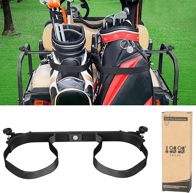 10L0L Upgraded Golf Cart Bag Holder Bracket for Most 2+2 Golf Cart Rear Seat with 1 Inch Square Tube,No Drilling Attachment Adjustable for Yamaha, EZGO and Club Car
