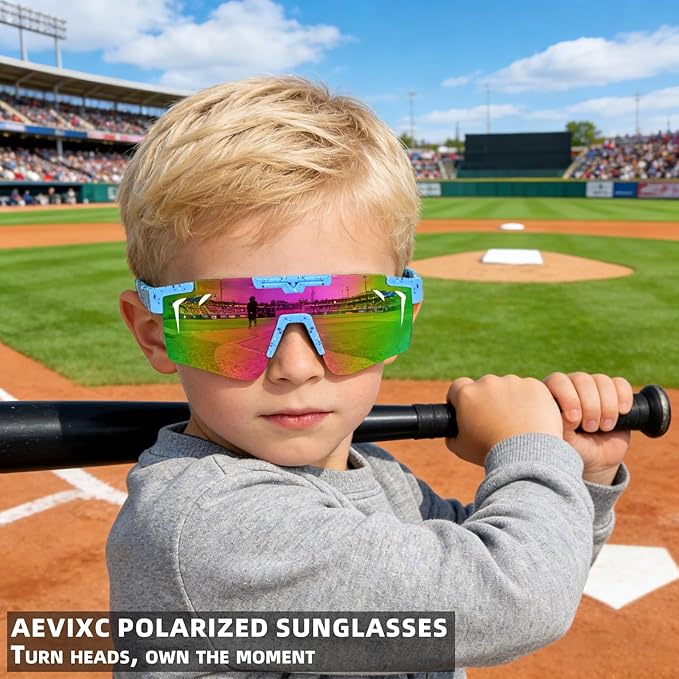 2-Sizes Kids Youth Baseball Sunglasses Men Women Vipers Sunglasses Softball Boys Girl True Polarization &UV Protection