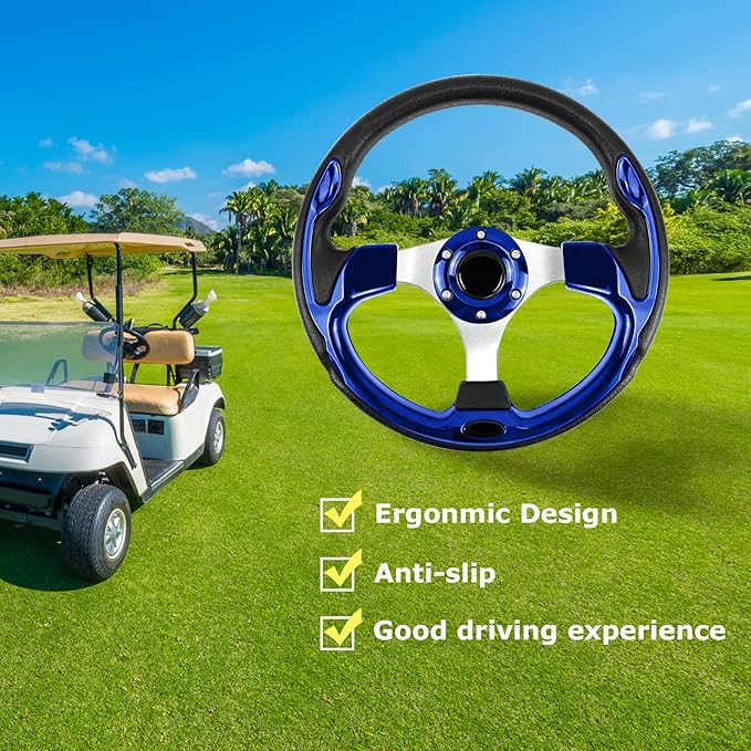 Golf Cart Steering Wheel, Skid Steering Wheel, Universal Golf Cart for Club Car EZGO RXV and TXT, Yamaha, Precedent Tempo, DS