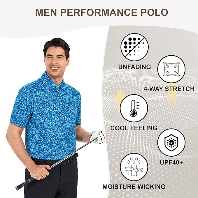 Damipow Premium Golf Shirts for Men Dry Fit Performance Polo Short Sleeve Collared Shirt