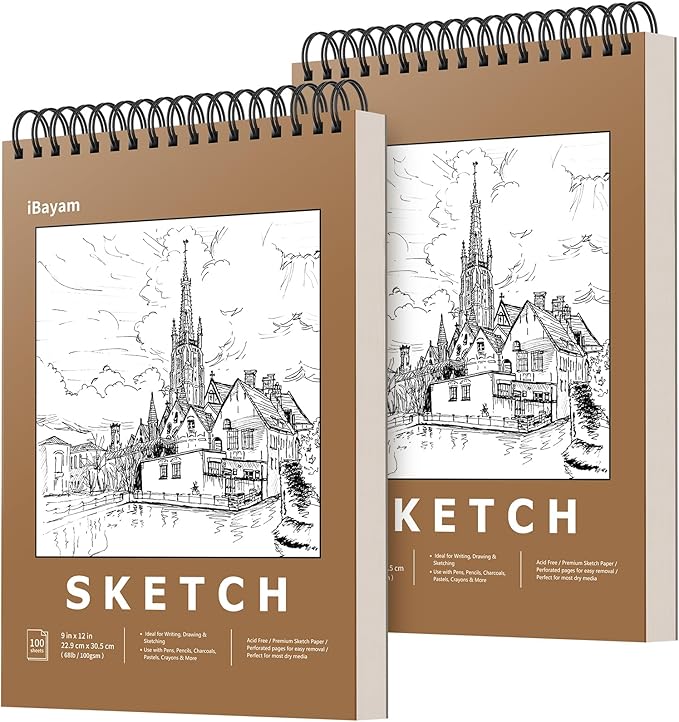 iBayam 9" x 12" Sketch Book Set, 200 Sheets Premium Sketchbook, Acid-Free Art by iBayamDirect