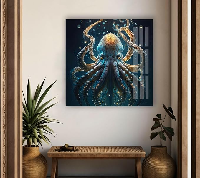 My Photostation.com 24Wx30H'' Underwater Blue Octopus Glass Wall Art Tempered - Image 6