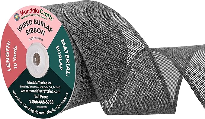 Mandala Crafts Gray Burlap Wired Ribbon 2.5 Inches Wide Jute Ribbons by MandalaCrafts