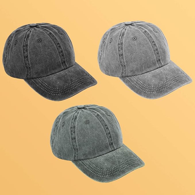 MEINICY 3 Packs Washed-Cotton Plain Baseball Cap, Vintage Adjustable Dad Hats Gift for Men/Women,Unstructured