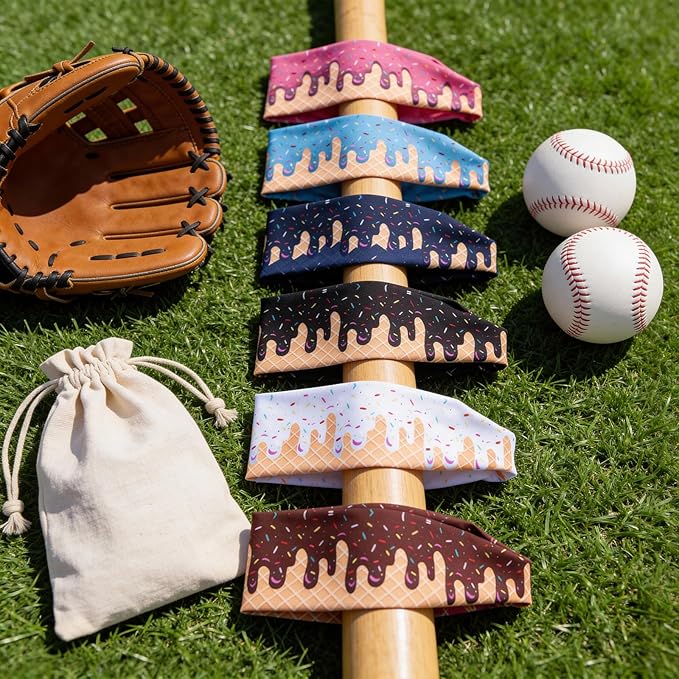 6 Pcs Ice Cream Baseball Headbands, Elastic Polyester Sweatband Multi Color Headbands for Basketball Football Golf Ice Cream Drip Headscarf Baseball Stuff for Men