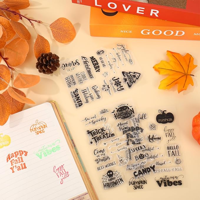 Whaline 4 Sheets Holiday Clear Stamps Fall Halloween Christmas Nativity Scene - Image 7