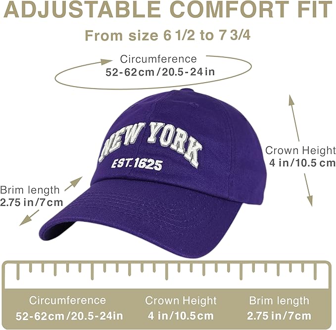 Elidan NY Dad Hat New York EST.1625 Cotton Cap, Adjust Buckle Strap, Unstructured Low-Profile NY Baseball Cap for Men & Women