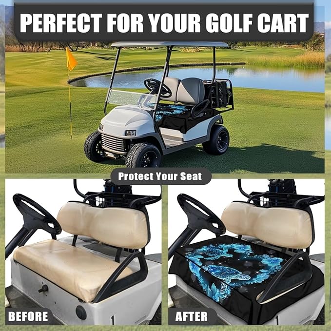Golf Cart Seat Covers, Universal Golf Cart Seat Towel Blanket with 4 Front Pockets & Nonskid Bottom Fits for Club Car 2 Person Seats Golf Carts