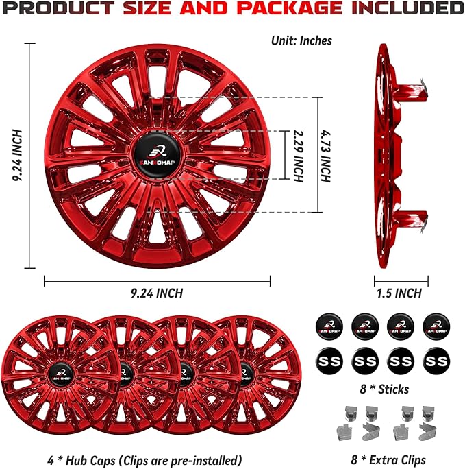 Golf Cart Hub Caps 8 Inch for EZGO/Club Car/Yamaha (Excludes EZGO RXV) Golf Cart Wheels and Tires, Snap-On Installation Wheel Covers Accessories, Premium ABS Plastic, Set of 4, Red