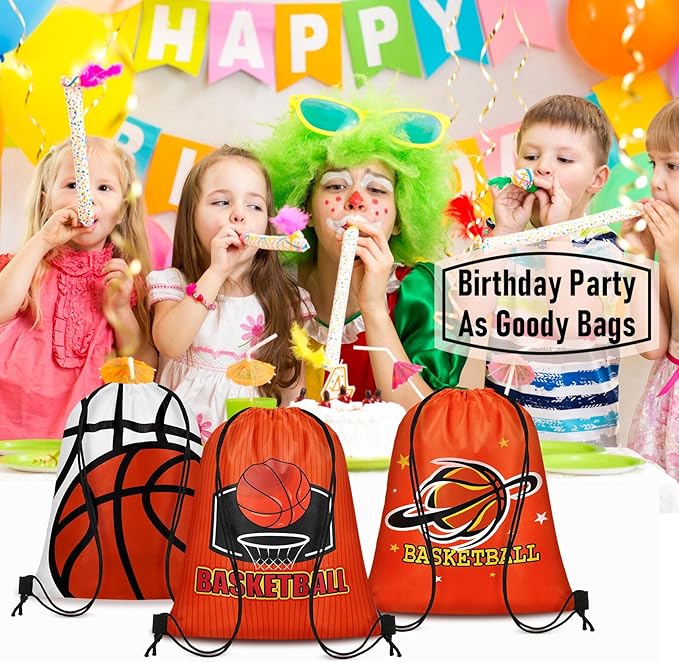 Grneric 18 Pcs Basketball Party Favor Bags Drawstring Bags Bulk Candy Goodie Bag Basketball Themed Presents for Sports Teams