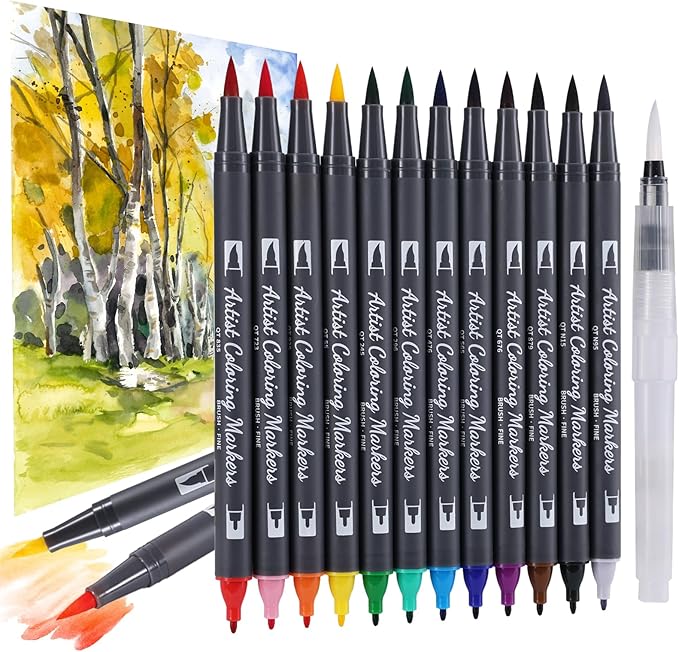 12 Colors Blendable Watercolor Markers 2025 Upgrade Double Tip Paint Pens by TOSHARE