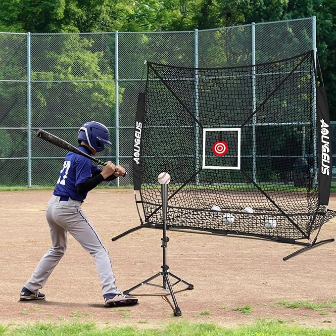 6'X6' Baseball Softball Practice Net,Pitching Net,Batting Net,with Bonus Strike Zone,Target and Bow Frame,for Hitting,Pitching,Catching