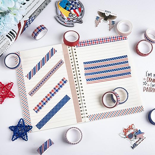 Whaline 12 Rolls 4th of July Washi Tape Patriotic Stars Stripes Washi Masking - Image 5