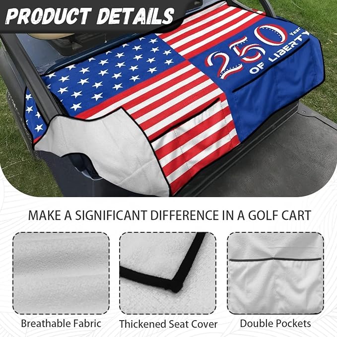 Golf Cart Seat Covers, Universal Golf Cart Seat Towel Blanket with 4 Front Pockets & Nonskid Bottom Fits for Club Car 2 Person Seats Golf Carts
