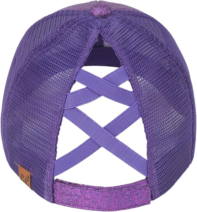 C.C Ponycap Messy High Bun Ponytail Adjustable Glitter Mesh Trucker Baseball Cap