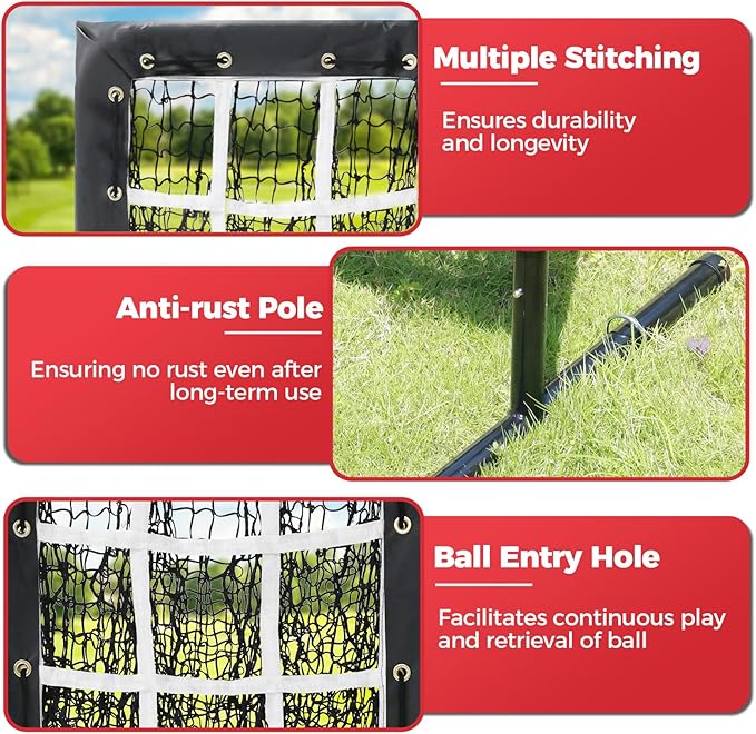 Bearwill Pitching Net, 9 Hole Pitching Net with Strike Zone, Baseball Softball Pitching Target with Adjustable Height, Baseball Pitcher Throwing Practice Training Equipment for All Skill Levels