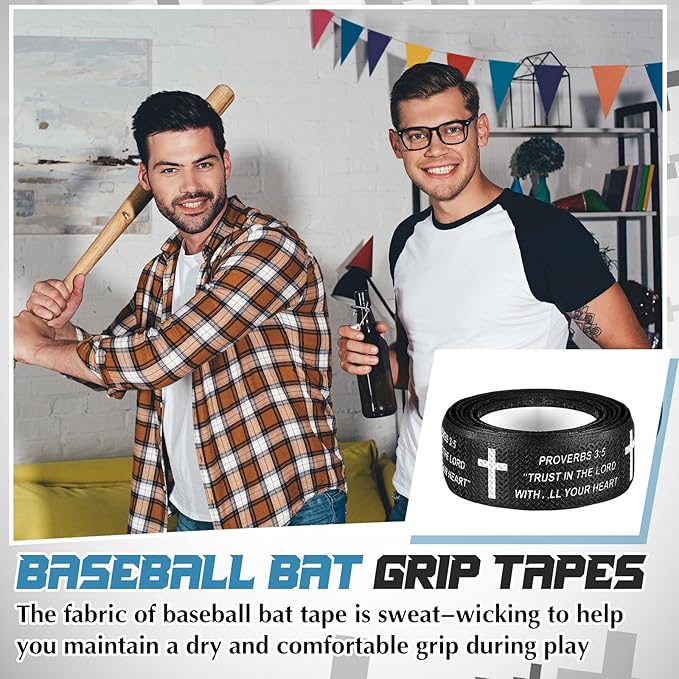 Pushglossy Christian Baseball Bat Grip Tapes 1.5mm Faith Cross Bat Grip Tape, Precut Full Adhesive Baseball Wrist Tape Scripture Design Non-Slip Religious Baseballs Grips Tapes