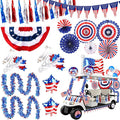 Tryly 46 PCS 4th of July Golf Cart Decorations, Patriotic Independence Day Decor with Luminous Pentagram Rope, Balloons, Flags, Windmill and Tassel, Used for Outdoor Party, Parade, Yard Decorations