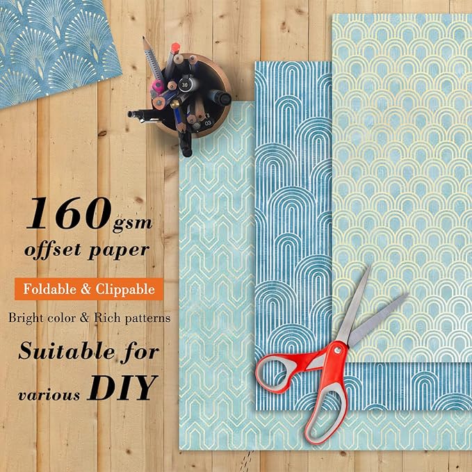 6''x 6'' Blue Geometric Scrapbook Paper Pad- 24 Sheets Double Sided Paper - Image 4