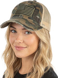 Funky Junque Trucker Hat for Women – Distressed Low Profile Western Camo Baseball Cap with Mesh, Trendy and Adjustable Fit