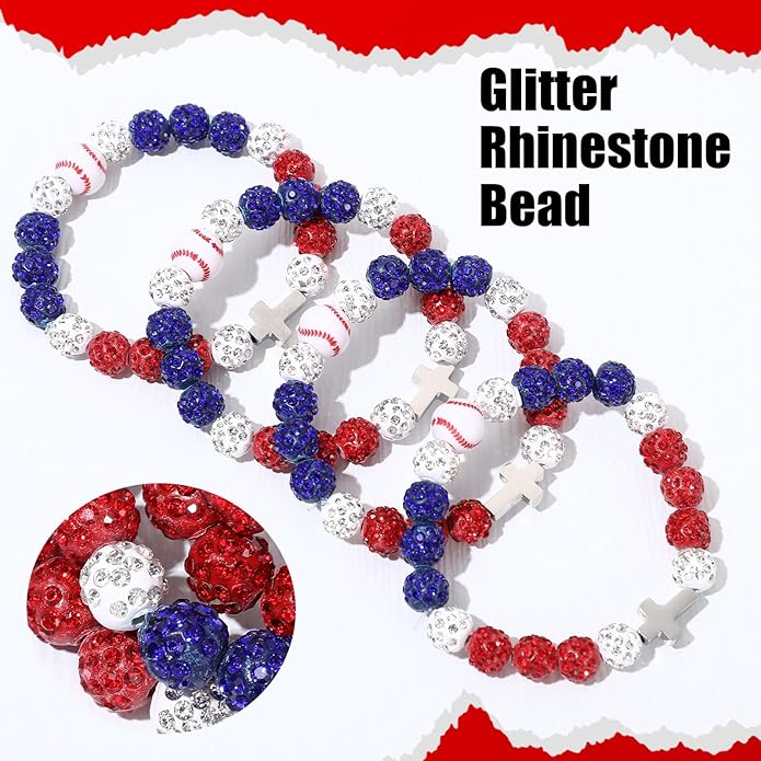 Landical 12 Pcs Baseball Ice Bracelet Beaded Charm Bracelets Cross Accessory Gifts for Baseball Team Party Favors