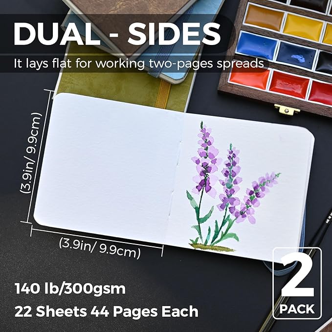Funto Watercolor Journal 2-Pack, 44 Pages Each, Hot-Pressed 100% Cotton - Image 2