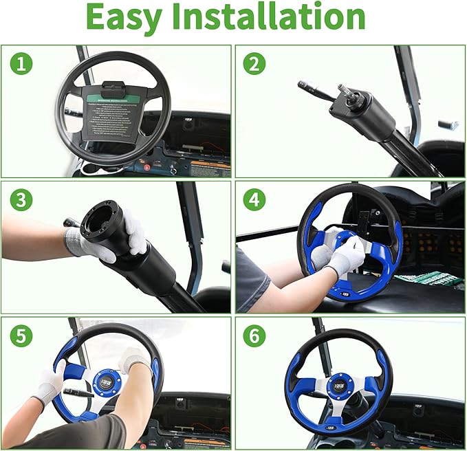 10L0L Golf Cart Steering Wheel, Universal Design Fit for Yamaha EZGO RXV & TXT, Club Car DS, Club Car Precedent Tempo Most Golf Cart - Klein Blue