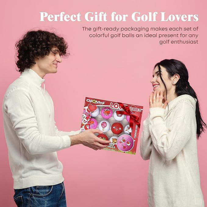 Oji Moji Emoticon Golf Ball Set Love Series, Valentine's Day Gift, 12-Pack Novelty Gift, Golf Gift for Men, Dads, Women, Kids, Golfing Accessories