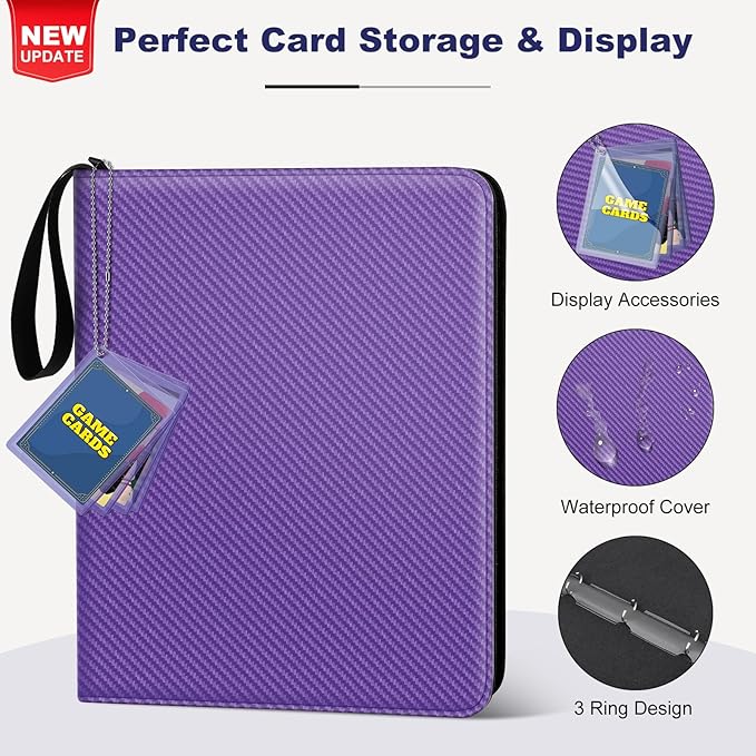 Mlikero Trading Card Binder, 9 Pocket Card Binder with Card Display Design, 720 Double Sided Pocket Collection Binder, Card Albums for MTG, TCG, and Sports Cards(Purple)