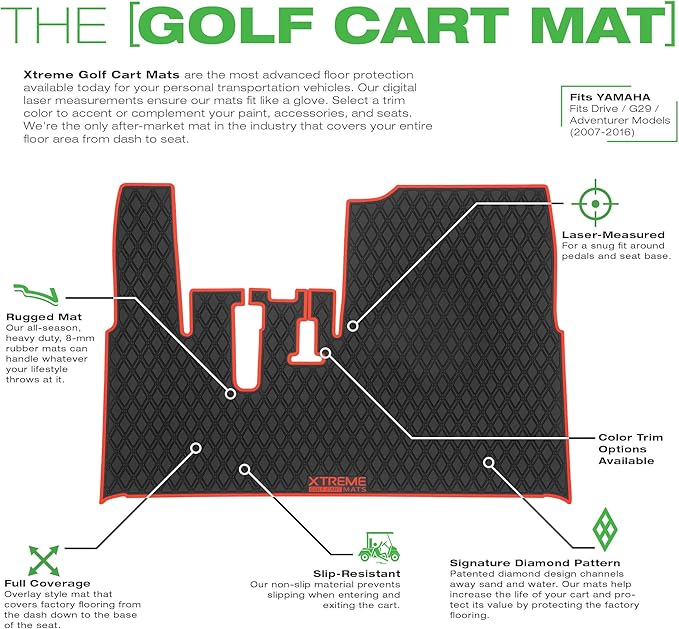 Xtreme MATS Yamaha Compatible Golf Cart Mat, Full Coverage Golf Cart Floor Liner Mat - Compatible with Yamaha Adventurer (2007-2017), G29, YDR, & Drive (Gen1) Models Only - All Black