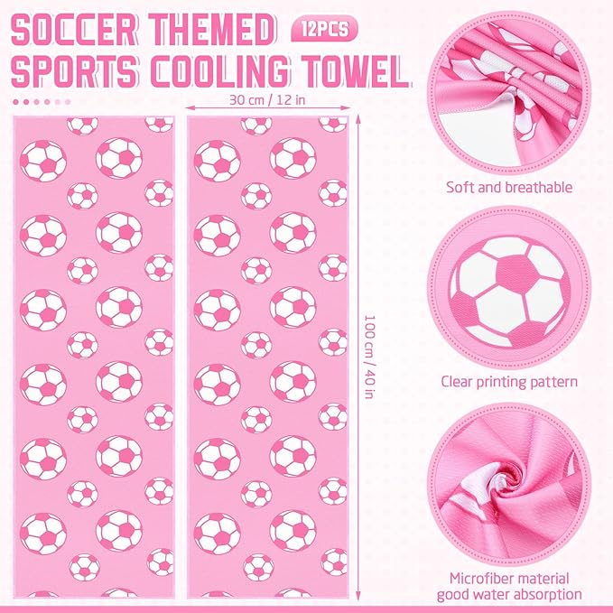 FuWeave 12 Pcs Sports Cooling Towels 40 x 12 Inch Baseball Basketball Softball Breathable Soccer Football Volleyball Microfiber Ice Towel Fast Drying for Party Favors Team Gift(Soccer)