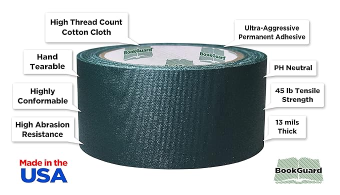 BookGuard 2 inch Premium Bookbinding Repair Cloth Tape, 15 Yard Roll, Forest - Image 2