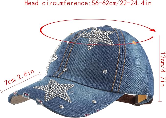 Hoce Fashion Rhinestone Denim Baseball Cap Studded Bling Hat for Women