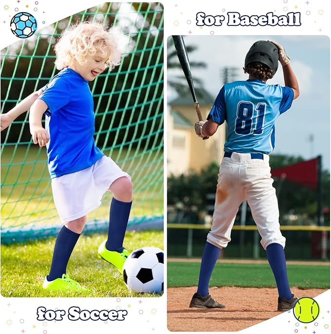 Sarfel Kids Soccer Socks Toddler Soccer Socks Girls Boys Soccer Socks Kids Tube Socks with Stripes Toddler Knee High Socks