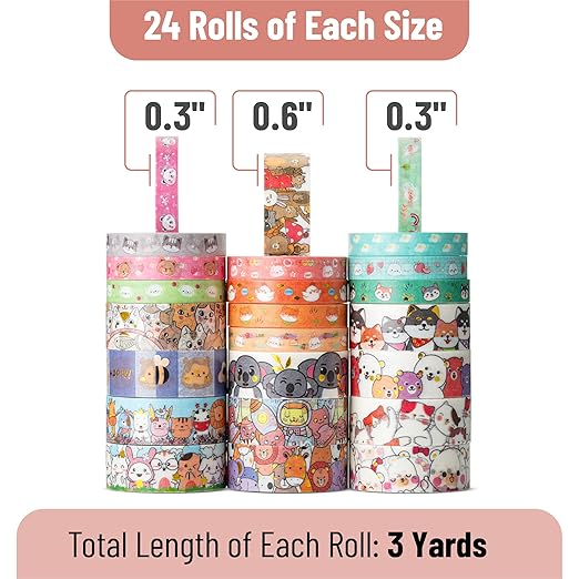 Mr. Pen- Cute Washi Tape for Journaling, 24 Rolls, 3 Meter/Roll, Decorative - Image 4
